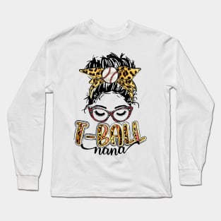 T Ball Nana Messy Bun Leopard Long Sleeve T-Shirt